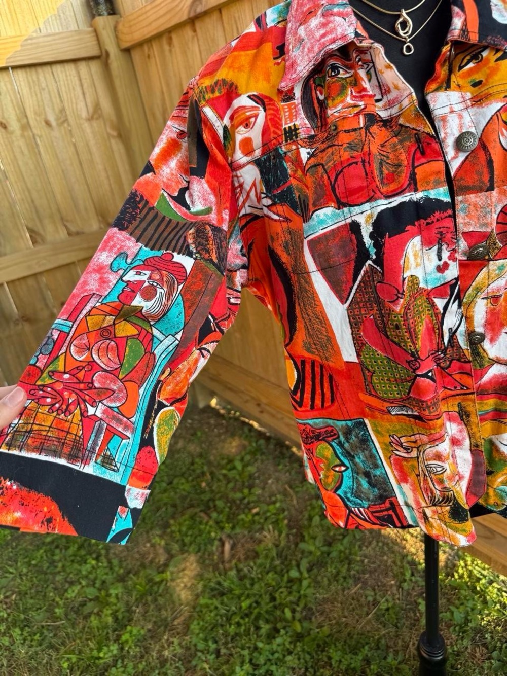 Abstract Multi-Color Button-Down Shirt - Women's Orange Multi VINTAGE - Picture 2 of 6